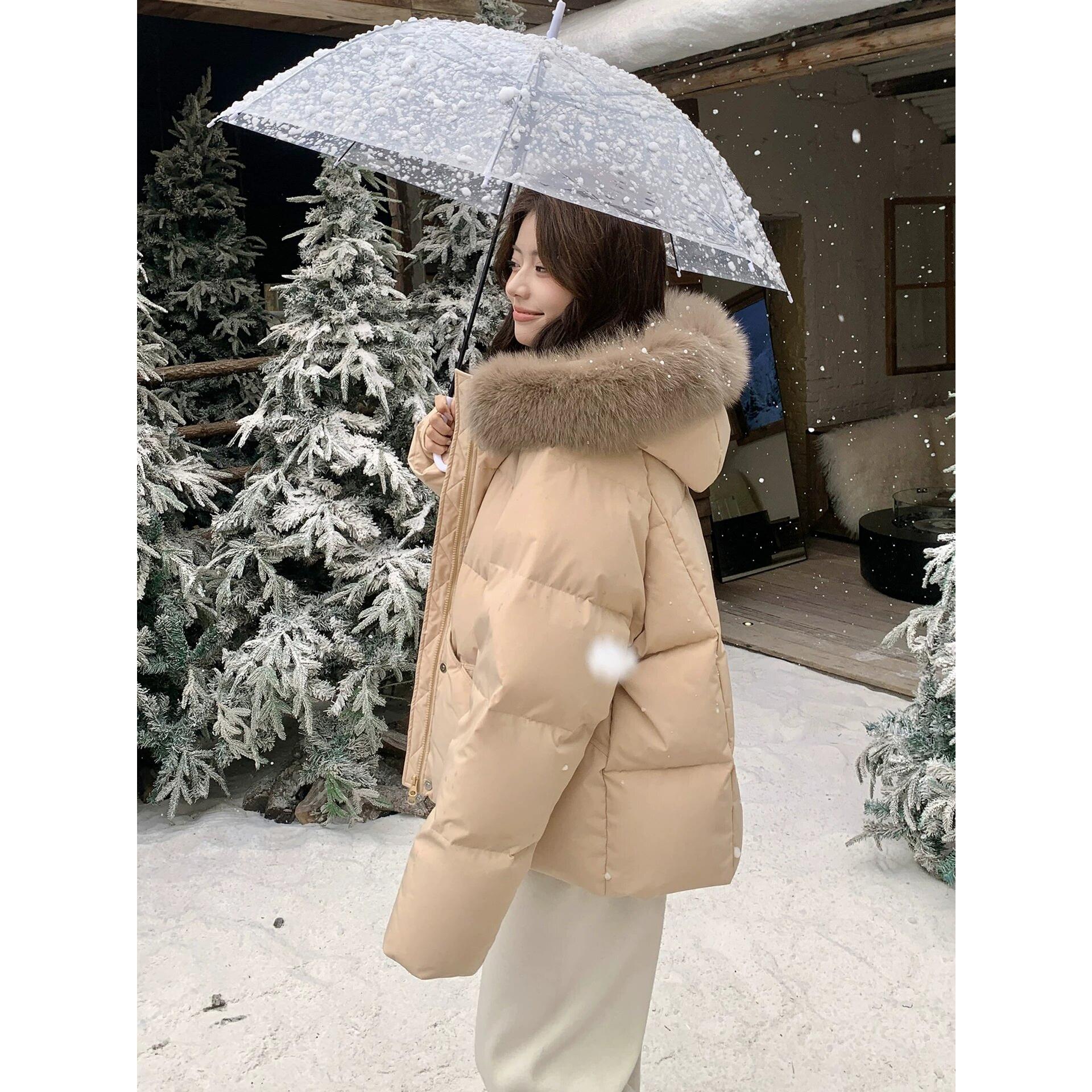 香榭颂中长羽绒服棉服女冬大码年韩版羽绒服宽松连帽短款保暖外套
