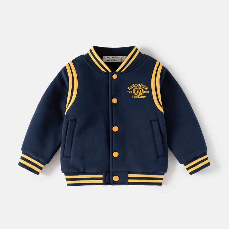 男童秋冬季加厚外套2025新款儿童韩版休闲加绒棒球服宝宝纯色上衣