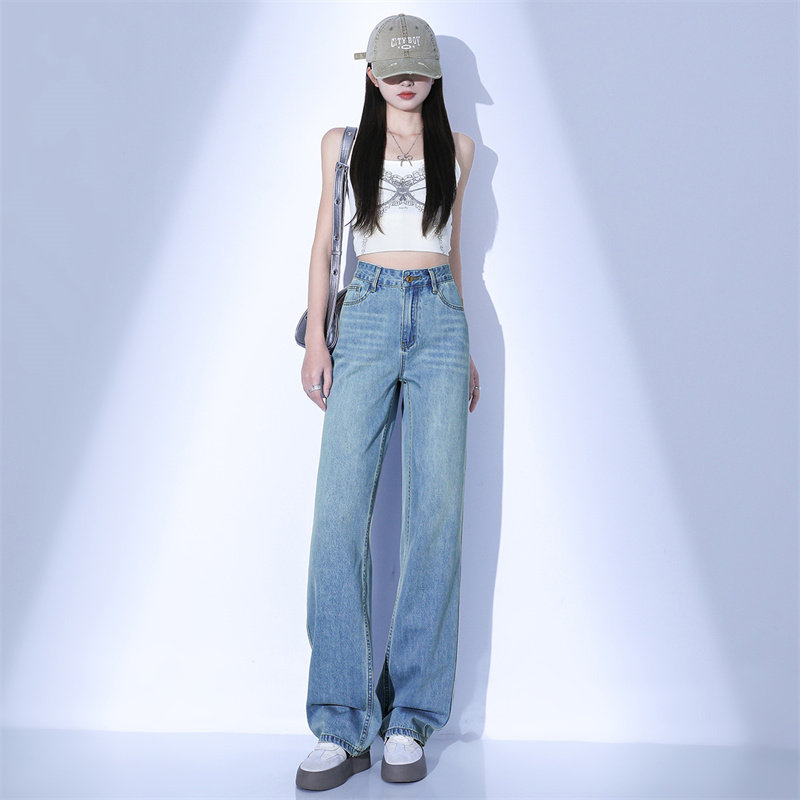 浅色窄版阔腿牛仔裤女2025春牛仔裤
