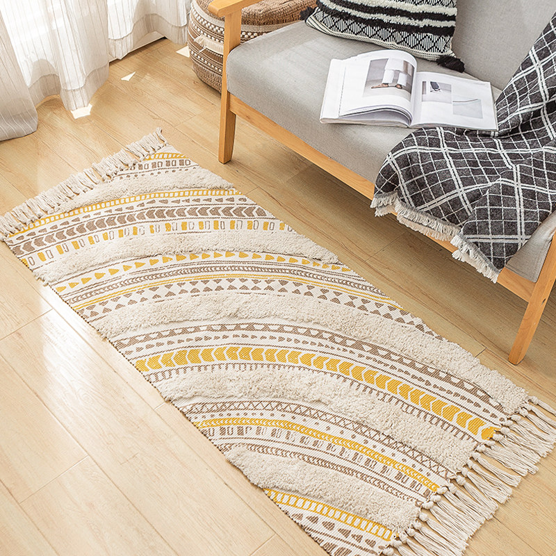 北欧摩洛哥风棉质毛绒手工地毯卧室床边长条脚垫民宿衣帽间地垫,居家布艺,床边毯,淘宝优惠券,粉丝福利购,淘宝优惠卷
