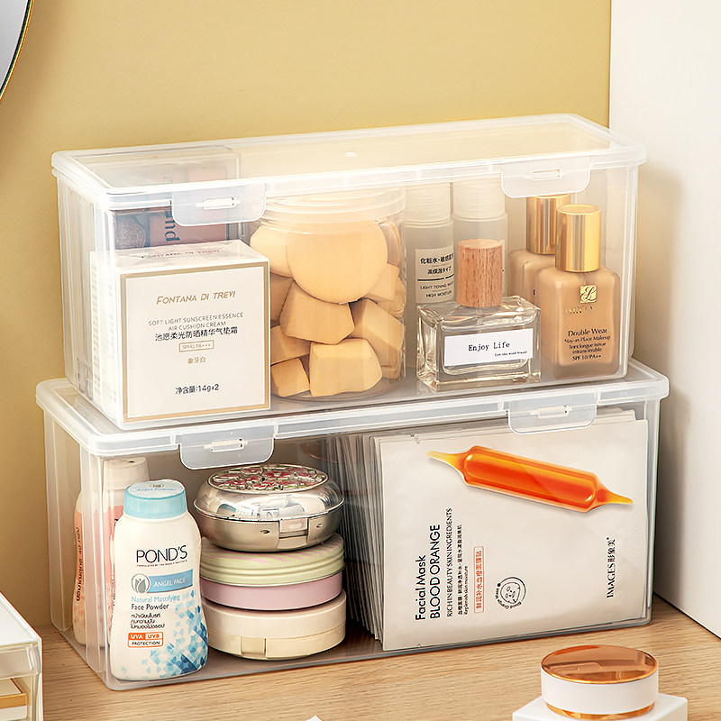 化妆品收纳盒桌面翻盖防尘透明护肤品置物架梳妆台长条镜柜整理箱,收纳整理,桌面收纳盒,淘宝优惠券,粉丝福利购,淘宝优惠卷