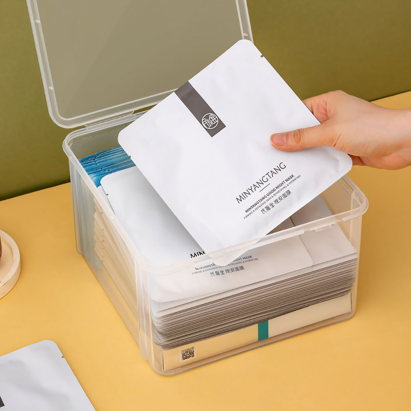 翻盖收纳盒带盖防尘桌面存放面膜杂物整理宿舍神器透明储物盒子