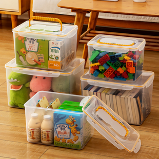 收纳箱透明玩具零食整理箱盒子塑料收纳盒储物箱带盖提手药箱箱子