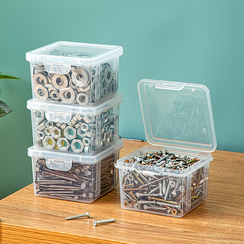 塑料空盒带盖透明收纳盒方形密封盒零件自攻螺丝储物盒迷你小盒子
