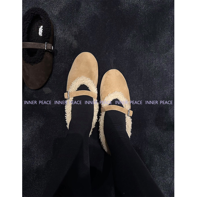 章小蕙同款玛丽珍毛毛鞋羊羔毛