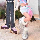 靴子女冬雪地靴小众涩谷Y2k毛毛靴2022爆款 中筒靴白色大长毛棉鞋