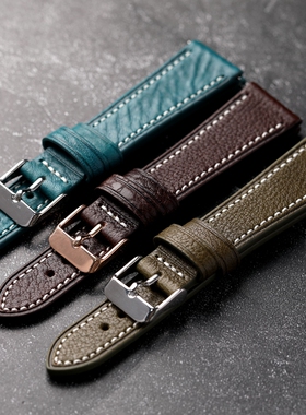 手工MBOX意大利头层牛皮表带20 22MM适配华为GT34荣耀Watch男表链