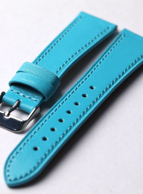 手工蓝色真皮表带19 20 22MM手工头层牛皮适配劳GS粉蓝柔软快拆链
