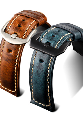 适配沛纳海帝陀天梭浪琴陀真皮表带20 22 24MM复古男牛皮表链柔软