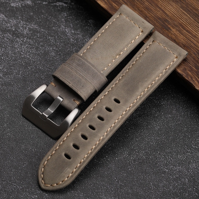 手工灰真皮表带20 22 24 26MM适配沛纳海PAM111 441头层牛皮复古