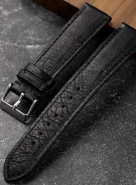 Raystray黑鸵鸟皮表带 18 19 20 21 22MM 适配精工力洛克真皮表带