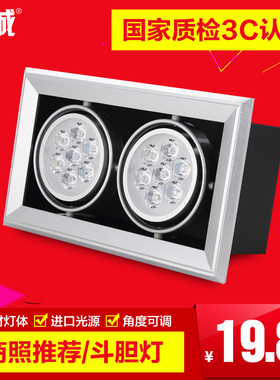 led斗胆灯ar111黑色 天花射灯单头双头三头格栅灯开孔方形15*15CM