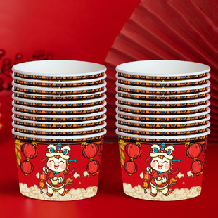 2026新年纸碗一次性餐盒碗筷套装打包盒家用商用红色马年碗整箱批