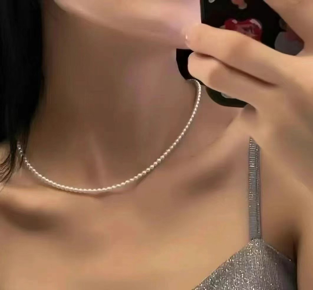 项链女款轻奢设计感锁骨链3mm淡水珍珠颈链