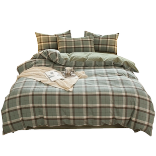 全棉水洗棉学生床单被套三件套纯棉床笠款90X190cm0.8/1.8m四件套