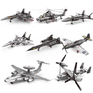 万格军事战斗飞机直升机小颗粒拼装积木拼插玩具模型礼物