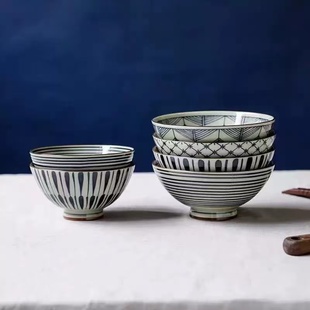 日本进口复古十草餐具小碗甜品碗馄饨碗汤碗粥碗实用小碗釉下彩