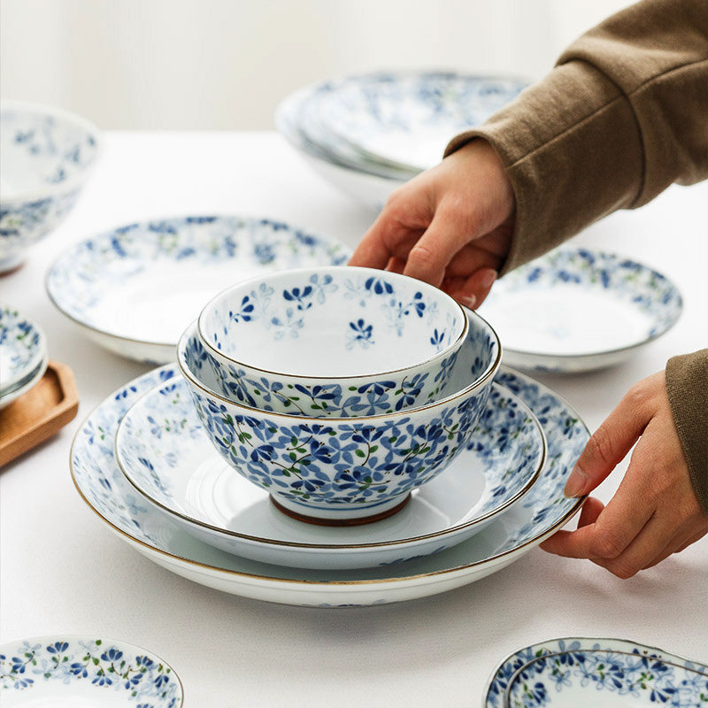 小蓝芽日本进口芽花日式餐具光峰碗碟套装家用陶瓷饭碗面碗汤碗,餐饮具,碗,淘宝优惠券,粉丝福利购,淘宝优惠卷