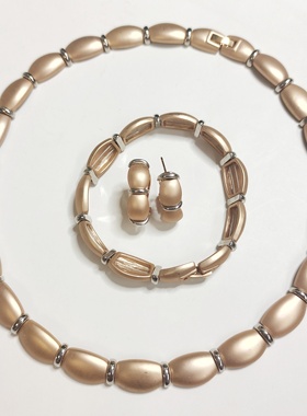 法国玫瑰金磨砂质感耳钉项链