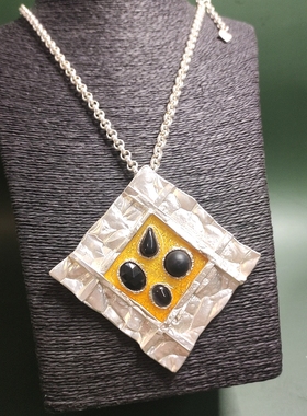 法国银色方形重工质感古着项链