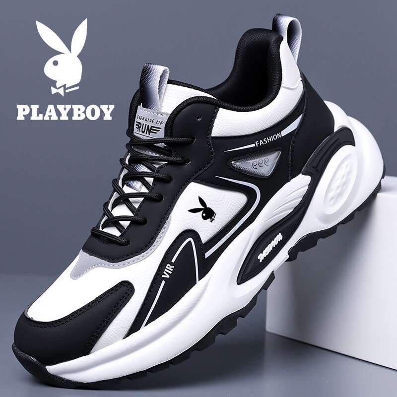 花花公子男鞋2026年新款透气休闲鞋皮面男士运动鞋防滑减震跑步鞋