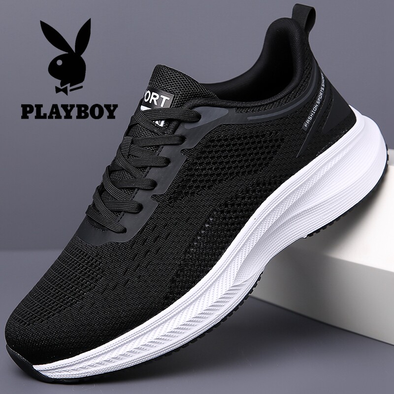 花花公子男鞋新款飞织网面透气男士休闲运动鞋轻便软底跑步鞋