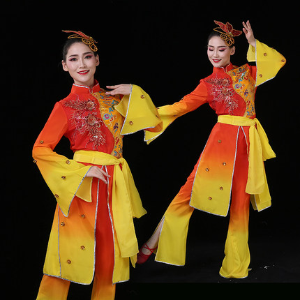 古典打鼓腰鼓舞蹈演出服装男女中国风新款现代秧歌民族表演成人服