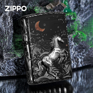 zippo马年打火机 铁马踏浪归 黑耀冰贴章春节情人节礼物煤油火机