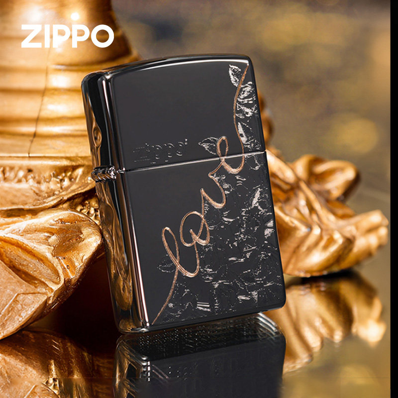 zippo打火机正版 玫瑰恋人黑冰雕刻防风煤油火机圣诞新年礼物送男
