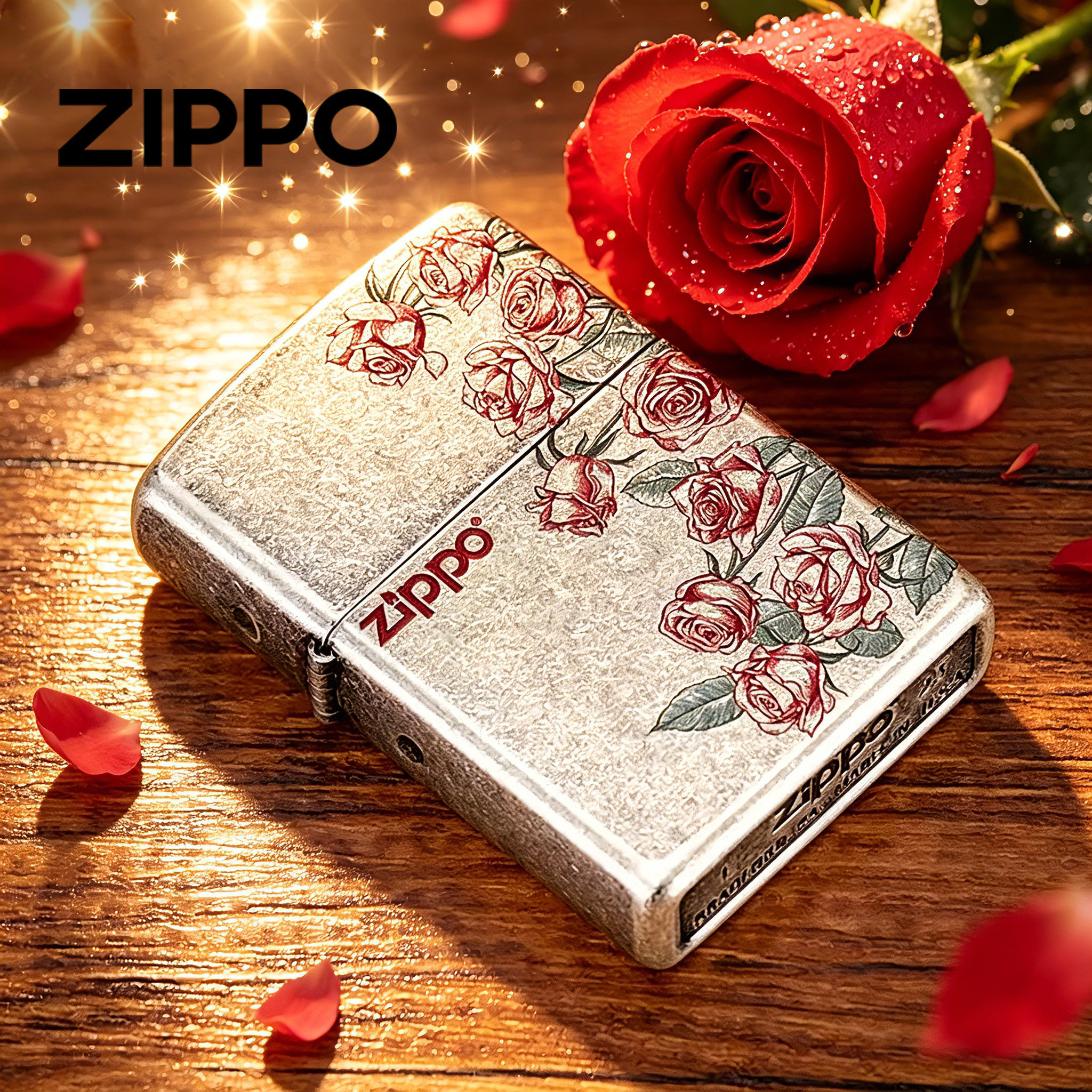 zippo打火机正版古银热恋玫瑰 生日告白情人节礼物送男友煤油火机图片