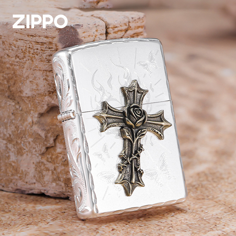 zippo打火机正版 蝶渡心火雕刻贴章防风煤油火机圣诞新年礼物刻字