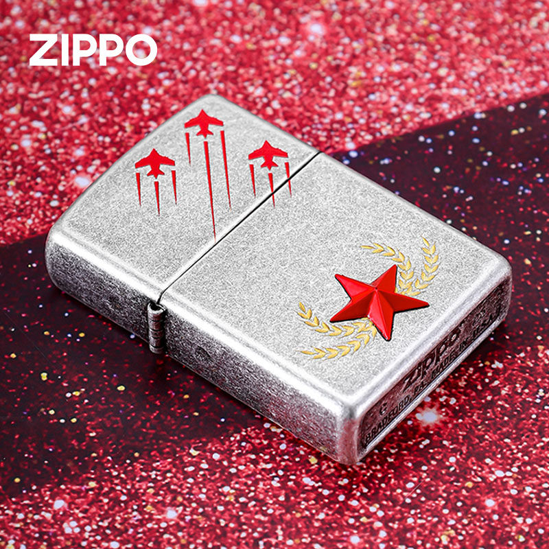 zippo打火机 长空忠魂官方芝宝防风煤油打火机古银五星送礼退伍季 - 实物图