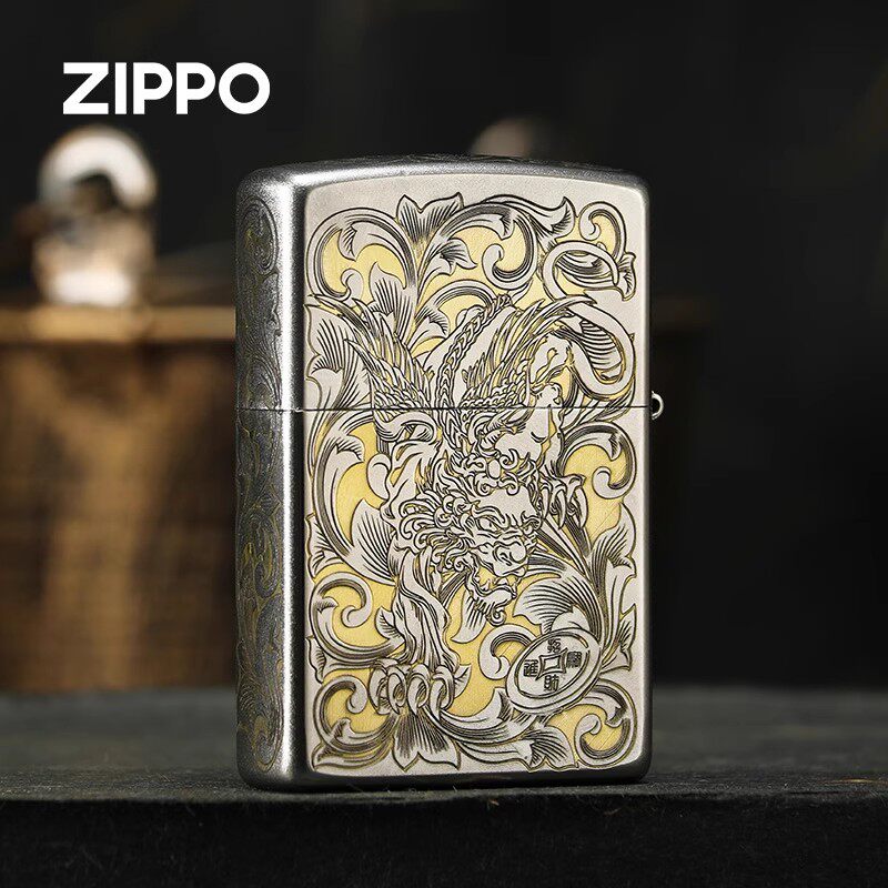 zippo打火机 唐草貔貅正品防风煤油打火机男生生日告白情人节礼物
