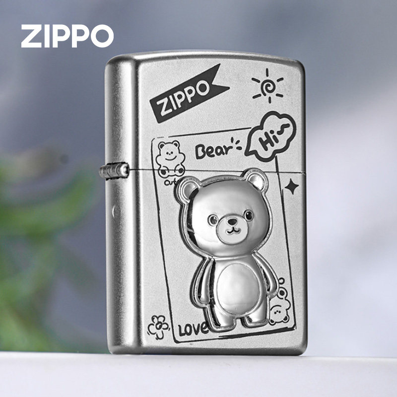 zippo打火机天使小熊 立体贴章萌宠防风煤油个性定制生日礼物男生