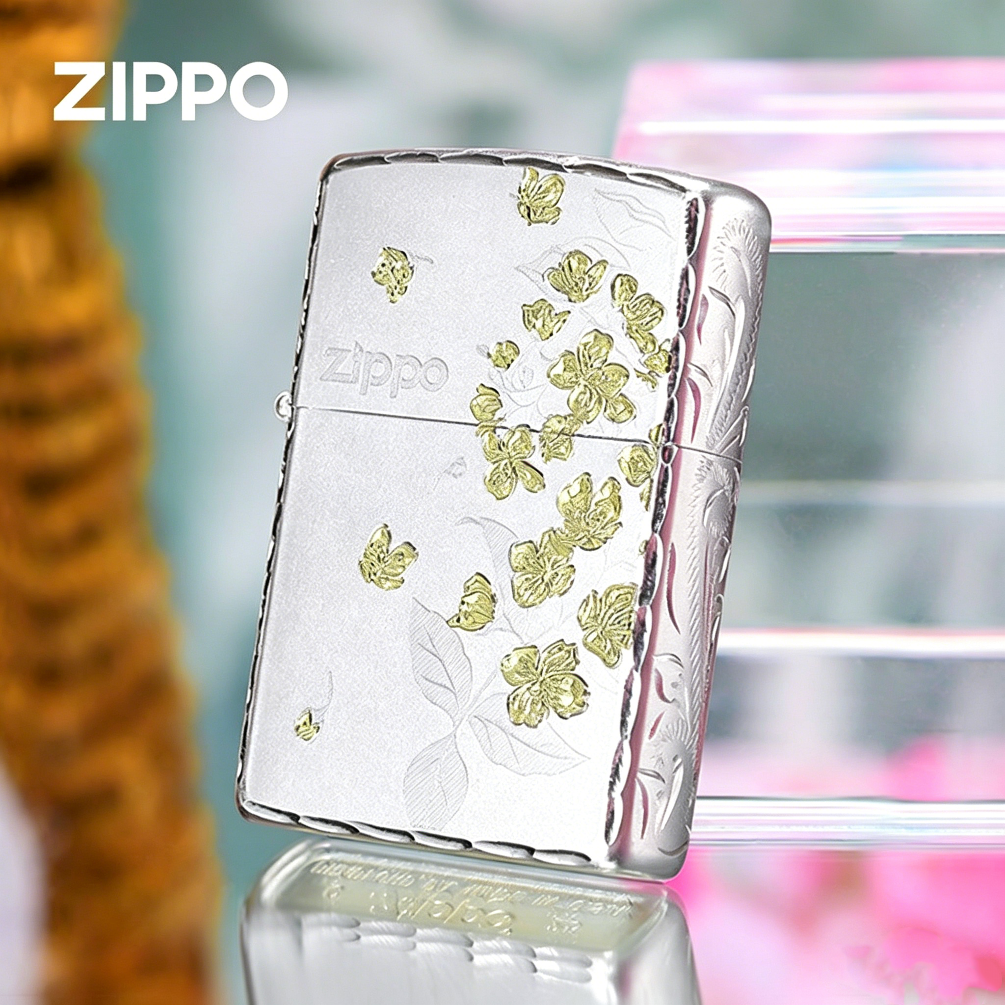 ZIPPO打火机正版 春绘茉莉莫离 精雕咬边正品防风煤油火机520礼物