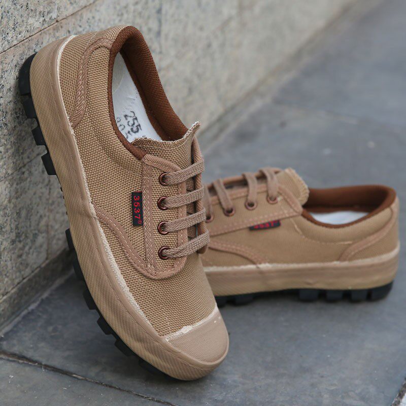 3537解放鞋男耐磨防滑低帮农民工土黄帆布胶鞋工地劳动干农活鞋子