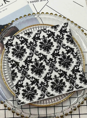 欧式黑色图案印花餐巾纸彩色餐垫纸蝶古巴特纸巾派对酒店用正方形