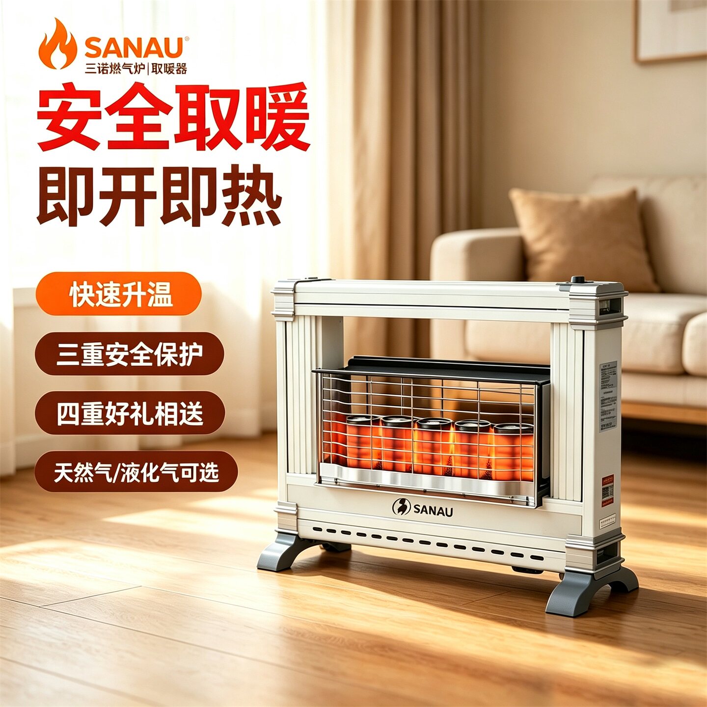 SANAU三诺燃气取暖器家用煤气液化气取暖器烤火炉天然气取暖炉