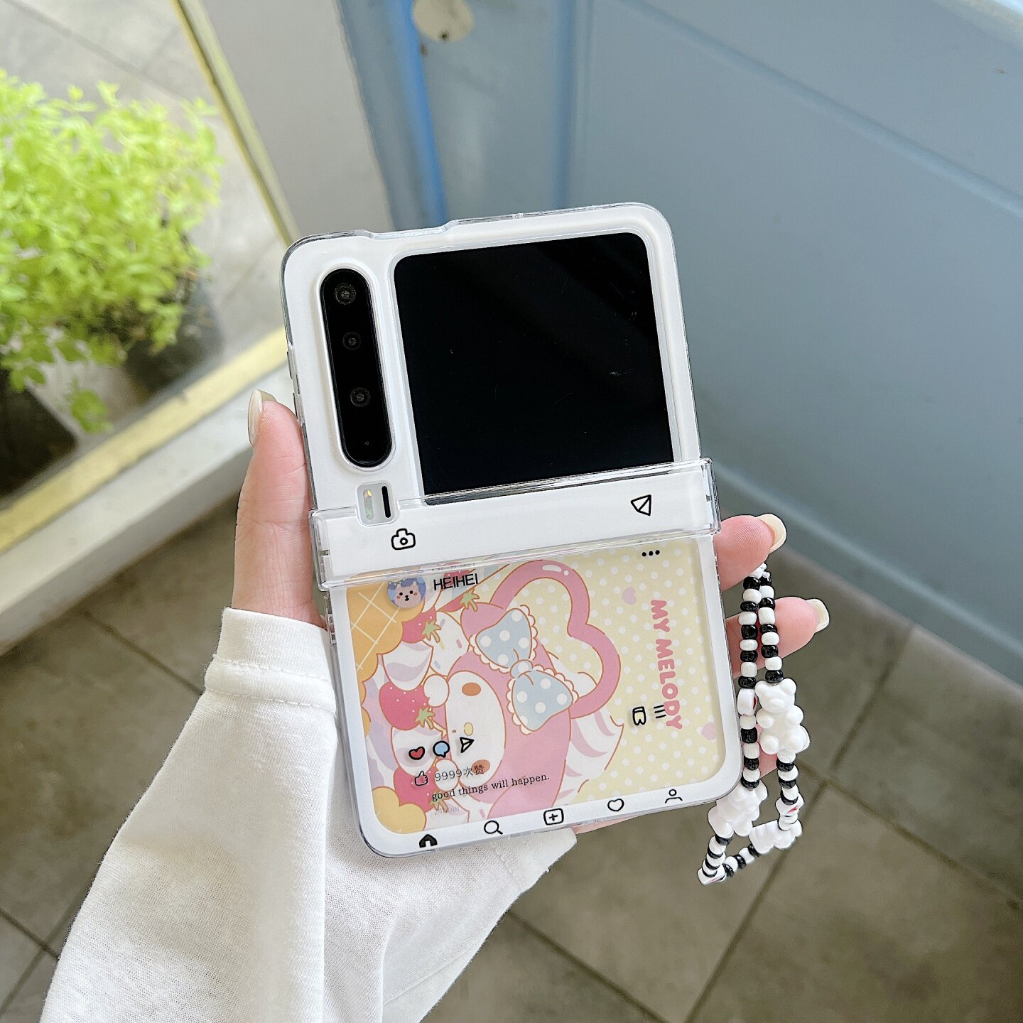 韩式极简翻盖链条防摔手机壳