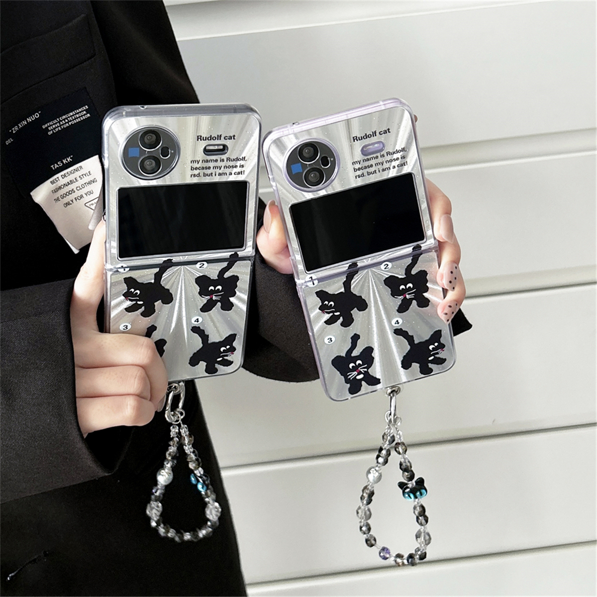 ins奢华极光黑色4只猫适用vivo X Flip手机壳保护套xflip折叠屏新款vivoxflip全包防摔壳保护壳5g简约链条潮