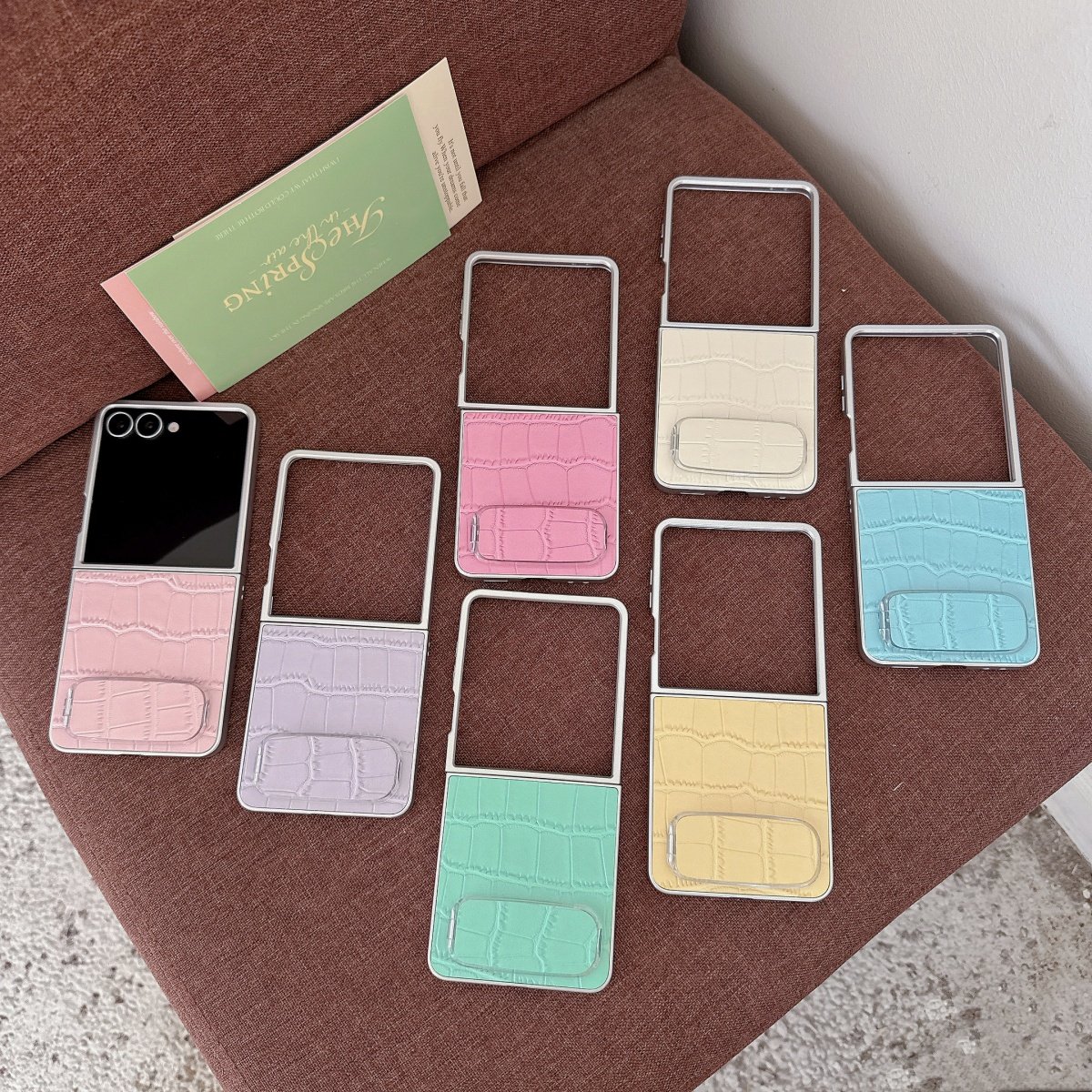 纯色鳄鱼纹镜子隐藏支架适用oppofindn3flip折叠屏手机壳三星zflip5/6/7翻盖防摔摩托罗拉Razr60女vivoxflip