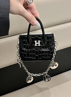 时尚奢华黑色鳄鱼纹手提包适用华为PuraX手机壳pocket 2折叠屏荣耀magicvflip潮流H手链女款小米mix flip皮质