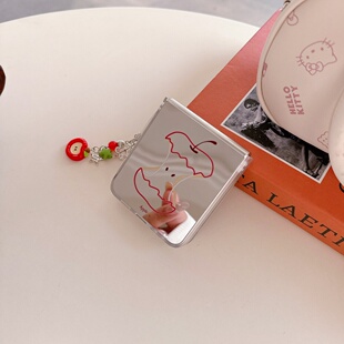 镜面线条红苹果适用三星zflip5 6手机壳保护套小米mixflip折叠屏华为Pocket2s荣耀vflip防摔壳oppofindn3flip