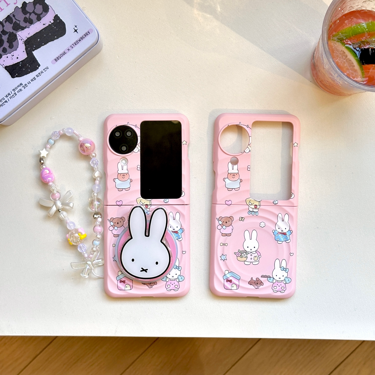 波漾壳粉色米菲兔磁吸支架适用OPPOFindN3Flip手机壳全包折叠屏n3flip翻盖小米mix Flip防摔保护套挂绳可爱萌