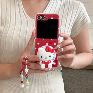 红底白波点立体kt猫磁吸支架适用韩国三星GalaxyZFlip7/6手机壳新款zflip7fe折叠屏w24flip翻盖保护套Flip4/3