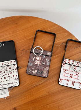 可爱豹纹小狗红色蝴蝶结适用三星zflip7/6/5手机壳华为PuraX保护套小米MIXFlip2折叠屏荣耀vflip女全包n3flip