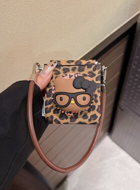 皮质豹纹银镜kitty磁吸支架适用三星zflip7/6/5手机壳华为PuraX保护套小米MIXFlip折叠屏荣耀vflip全包n3flip