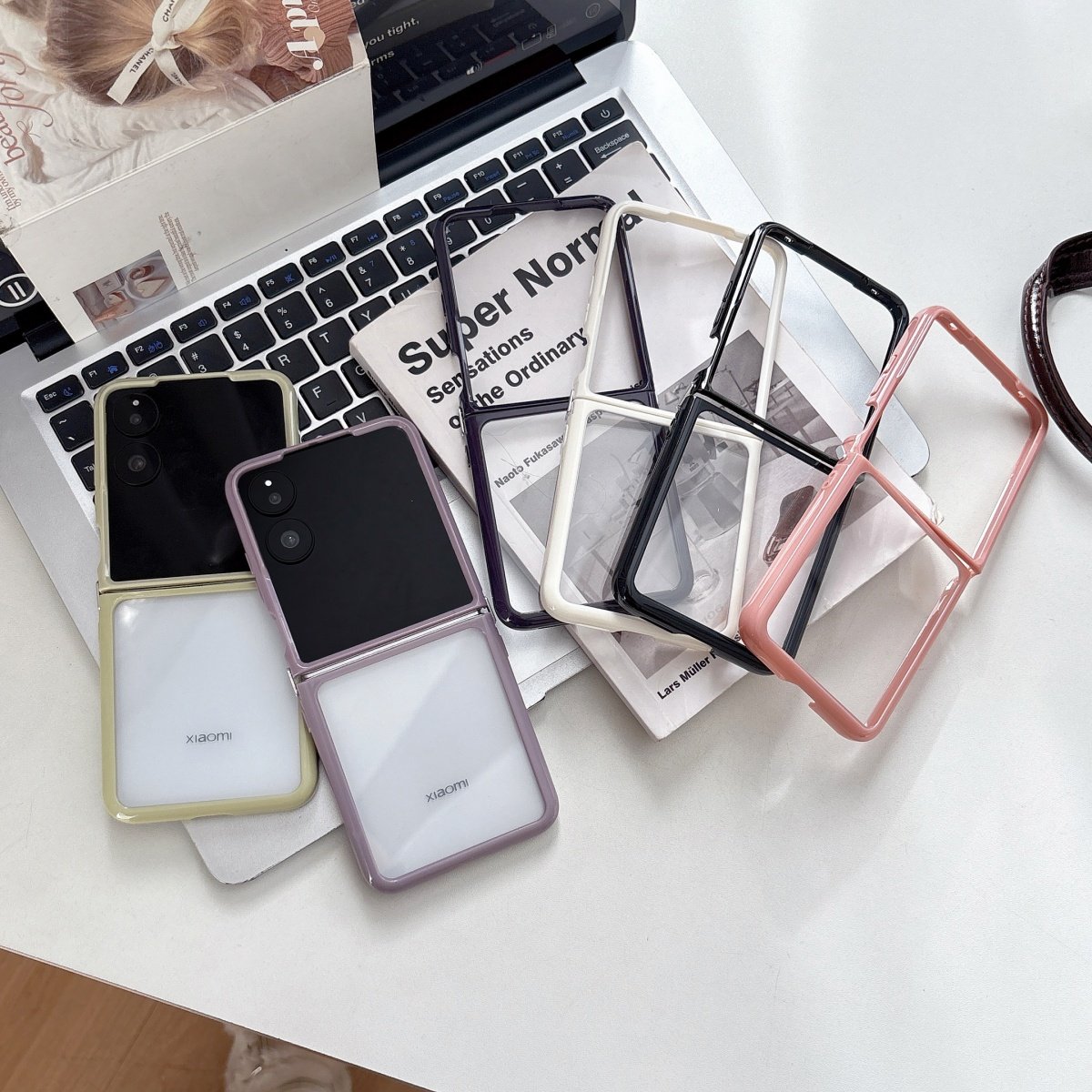 简约商务奶油色撞色边框适用小米mixflip2手机壳保护套折叠屏荣耀magicvflip2全包防摔OPPOFindN3Flip少女款