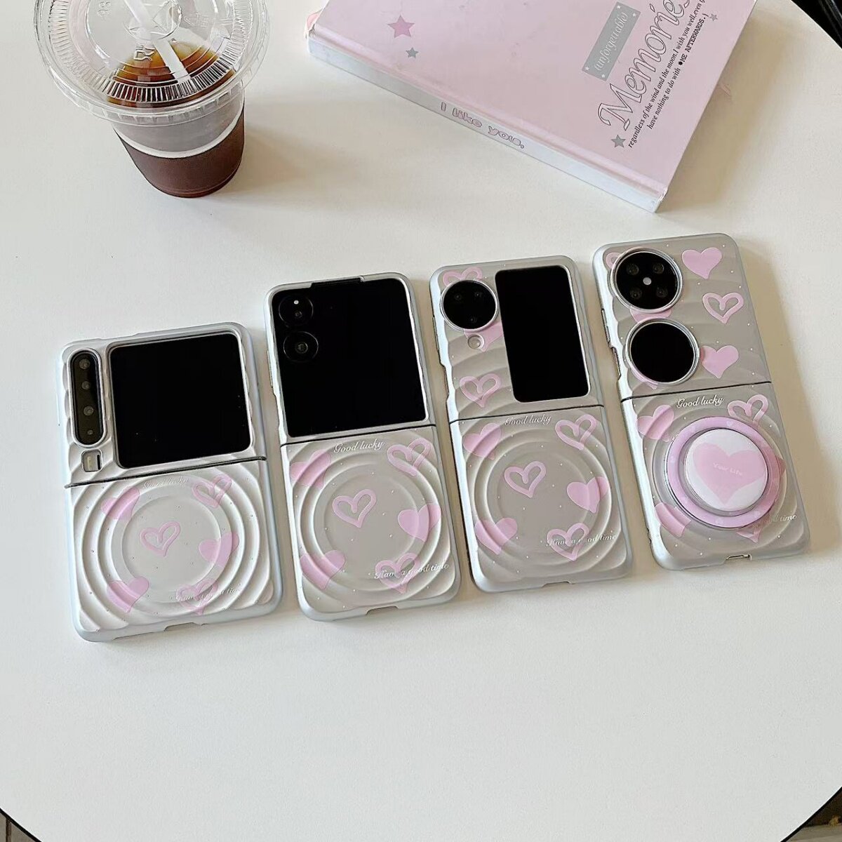 波漾壳粉色爱心适用华为purax手机壳磁吸支架保护套华为pocket2全包防摔三星zflip5女款小米mixflip荣耀Vflip
