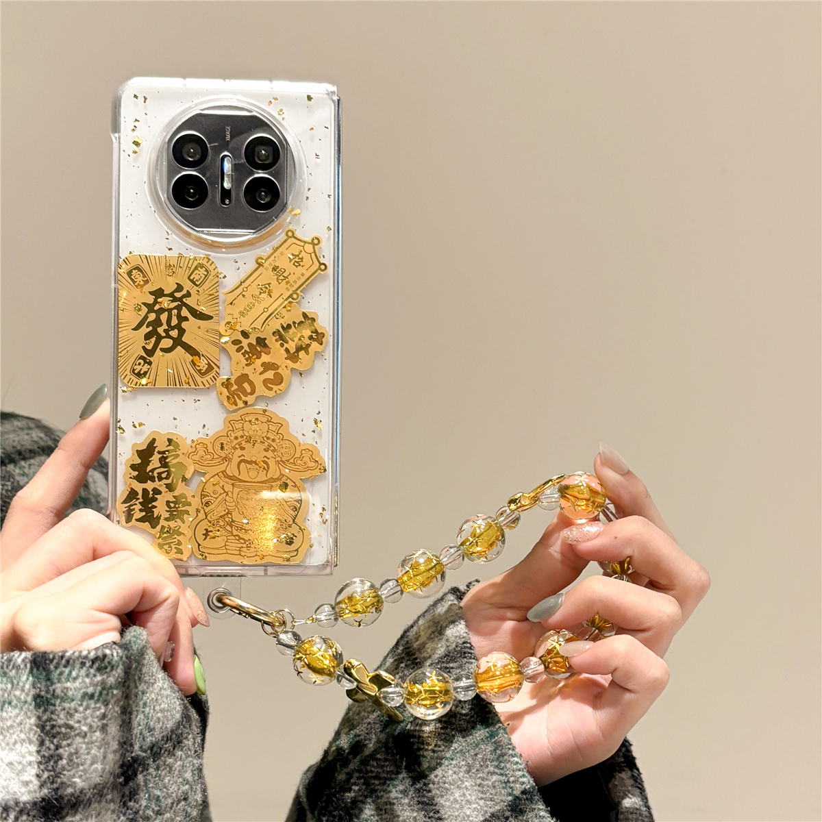 新中式滴胶金色招财令新满亿足适用于华为matex5折叠屏手机壳保护套matex3新款典藏版x5翻盖全包Mate X6手链